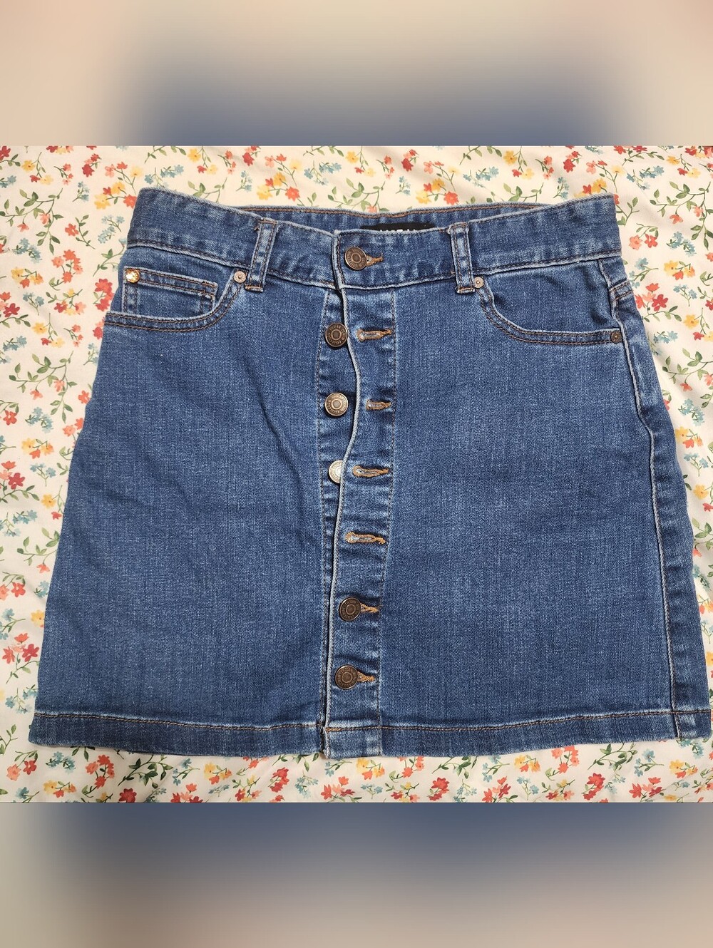 Button-Front Denim Skirt
